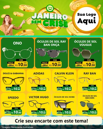 Modelo de Rede Social para Feed Instagram com o tema Janeiro Sem Crise para Óticas