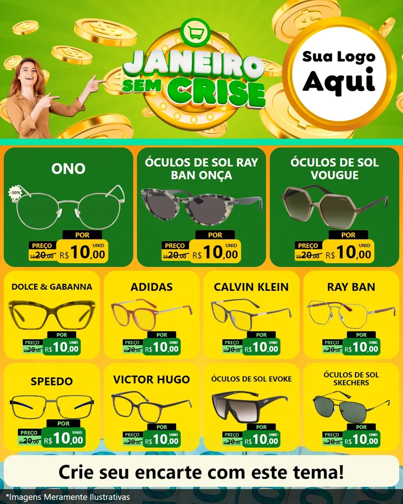 Modelo de Rede Social para Feed Instagram com o tema Janeiro Sem Crise para Óticas