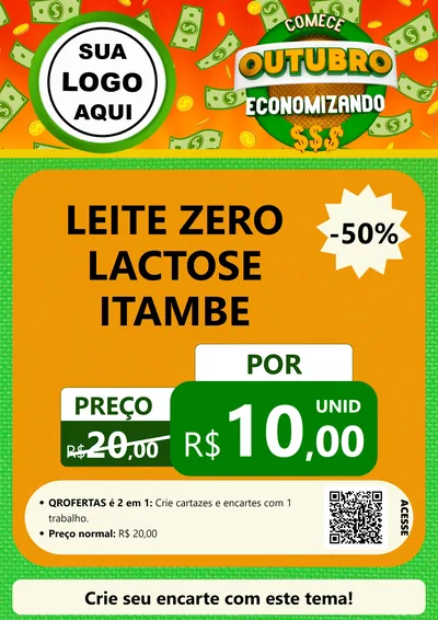 Modelo de Cartaz para Cartaz A4 Vertical com o tema Comece Outubro Economizando para Frios e Laticínios