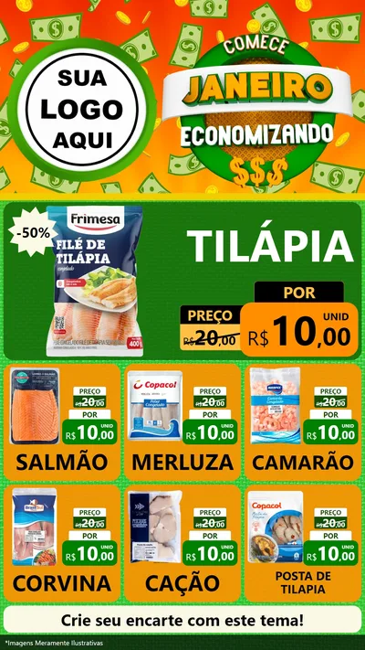 Modelo de Rede Social para Stories com o tema Comece Janeiro Economizando para Peixaria