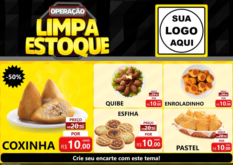 Modelo de Encarte para Encarte A4 Horizontal com o tema Operação Limpa Estoque para Salgadaria