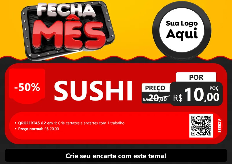 Modelo de Cartaz para Cartaz A4 Horizontal com o tema Fecha Mês para Comida japonesa