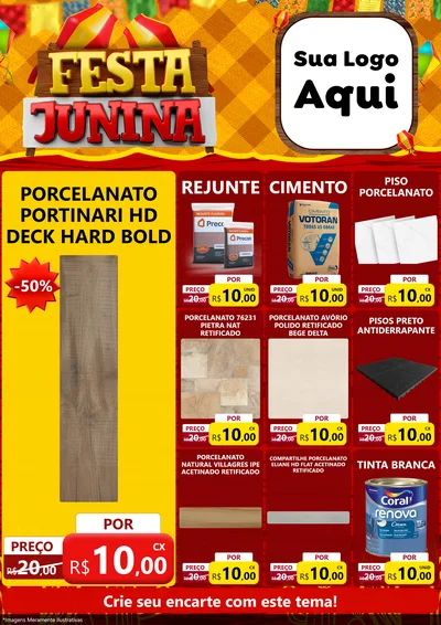 Modelo de Encarte para Encarte A4 Vertical com o tema Festa Junina para Pisos e revestimentos