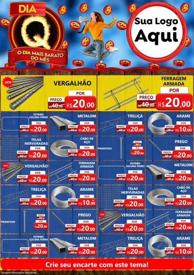 Modelo de Encarte para Encarte A4 Vertical com o tema Dia Q - O Dia Mais Barato Do Mês para Ferragens