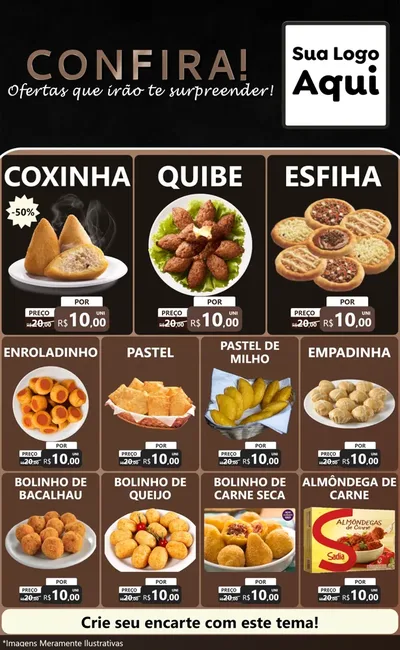 Modelo de Encarte para Encarte Grande com o tema Confira! Ofertas que irão te surpreender! para Salgadaria