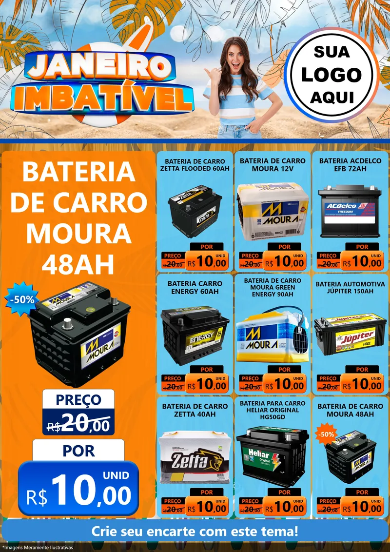 Modelo de Encarte para Encarte A4 Vertical com o tema Janeiro Imbatível para Baterias Elétricas