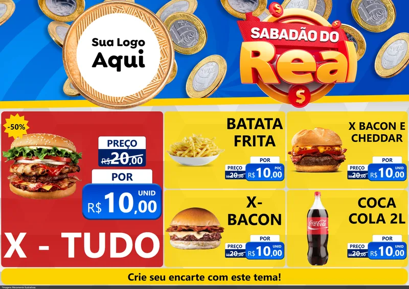 Modelo de Encarte para Encarte A4 Horizontal com o tema Sabadão do Real para Hamburgueria
