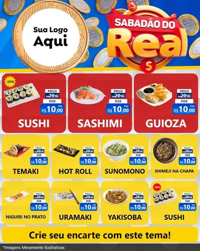 Modelo de Rede Social para Feed Instagram com o tema Sabadão do Real para Comida japonesa