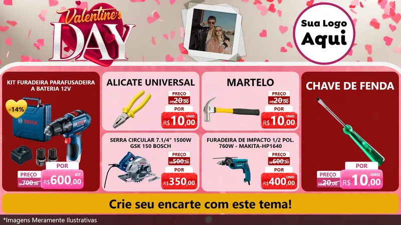 Modelo de TV para TV Horizontal com o tema Valentine's Day para Maquinas e Ferramentas
