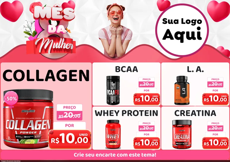 Modelo de Encarte para Encarte A4 Horizontal com o tema Mês da Mulher para Suplementos alimentares