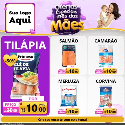 Modelo de Rede Social para Feed Facebook com o tema Ofertas Especiais - Mês das Mães para Peixaria