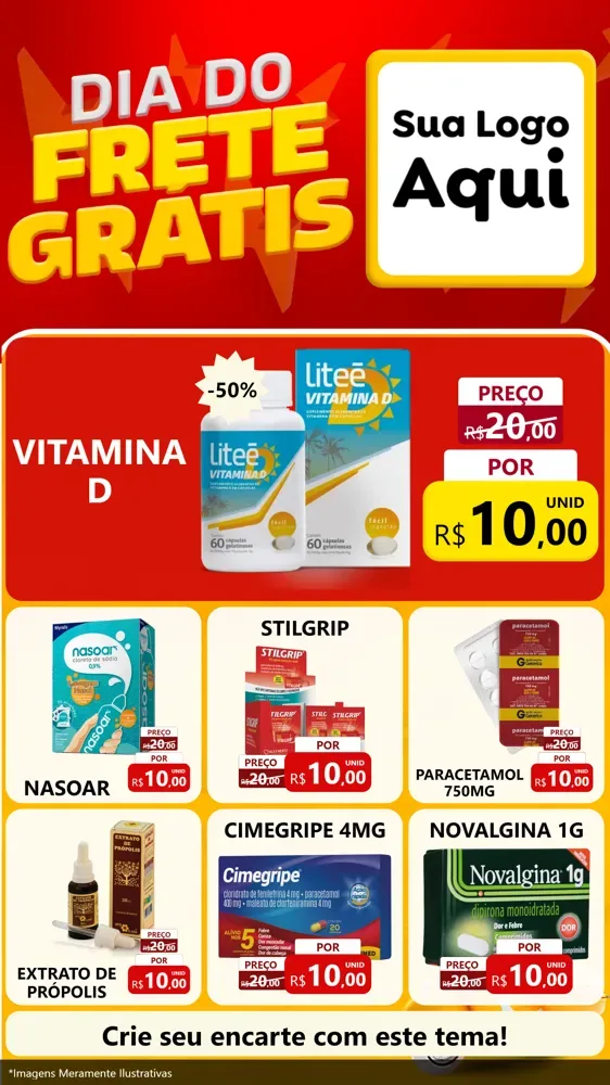 Modelo de Rede Social para Stories com o tema Dia do Frete Grátis para Farmácia