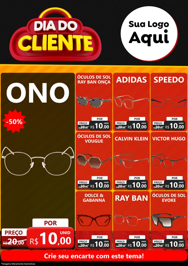 Modelo de Encarte para Encarte A4 Vertical com o tema Dia do Cliente para Óticas