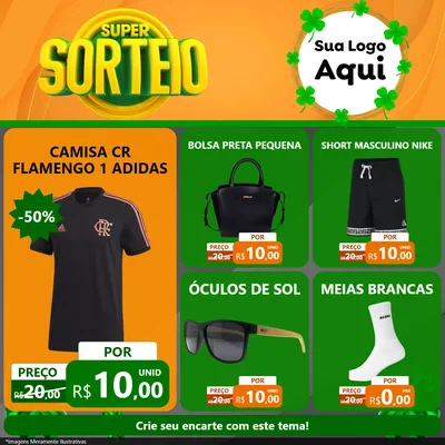 Modelo de Rede Social para Feed Facebook com o tema Super Sorteio para Roupas e acessórios