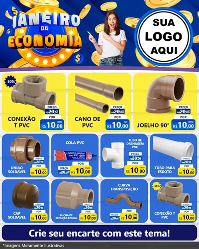 Modelo de Rede Social para Feed Instagram com o tema Janeiro da Economia para Tubos e conexões