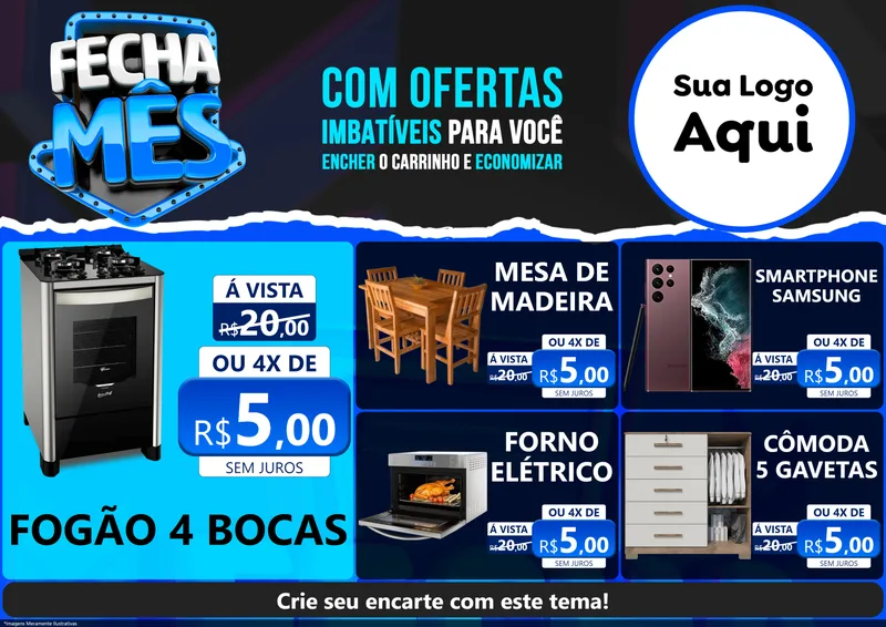 Modelo de Encarte para Encarte A4 Horizontal com o tema Fecha Mês para Móveis e Eletro