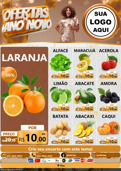 Modelo de Encarte para Encarte A4 Vertical com o tema Ofertas de Ano Novo para Hortifrúti