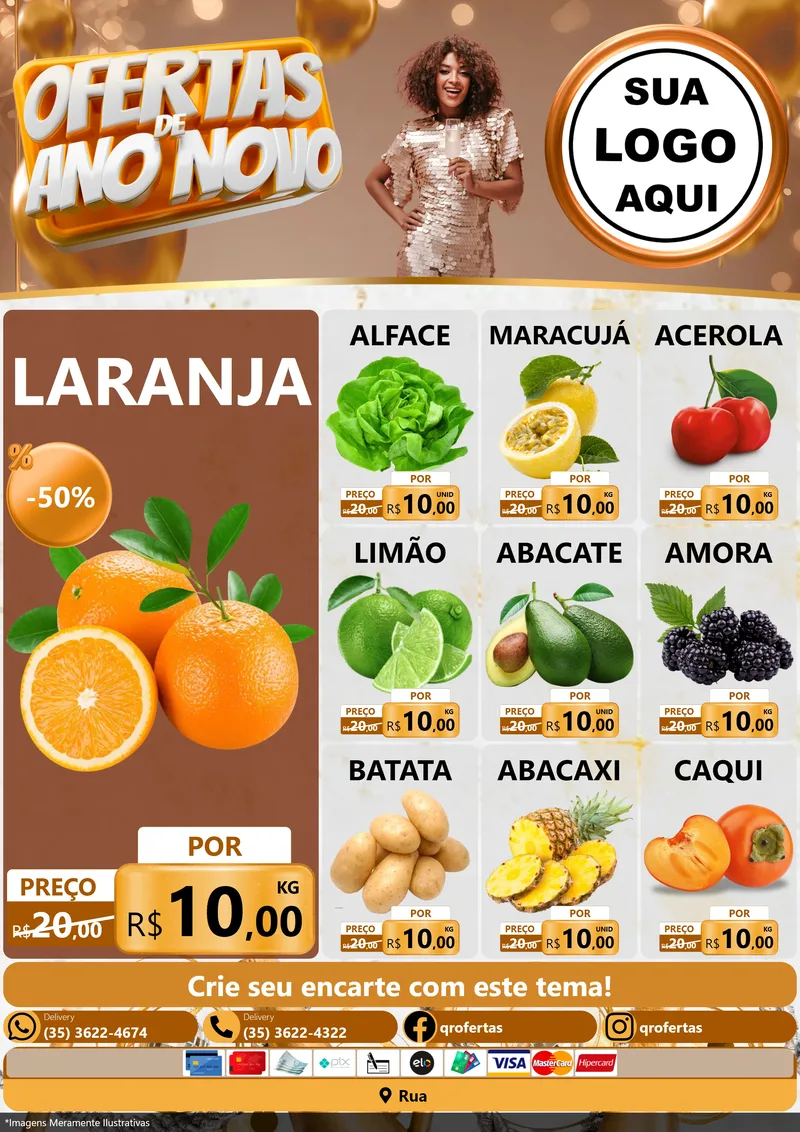 Modelo de Encarte para Encarte A4 Vertical com o tema Ofertas de Ano Novo para Hortifrúti