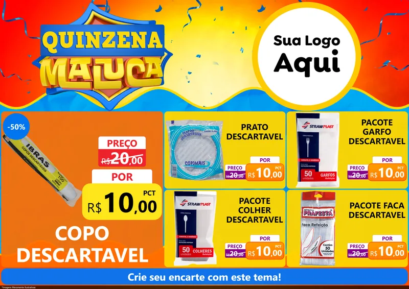 Modelo de Encarte para Encarte A4 Horizontal com o tema Quinzena Maluca para Embalagens