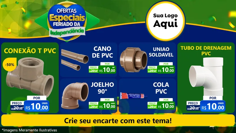 Modelo de TV para TV Horizontal com o tema Ofertas Especiais Feriado da Independência para Tubos e conexões