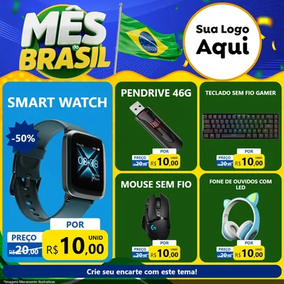 Modelo de Rede Social para Feed Facebook com o tema Mês do Brasil para Informática