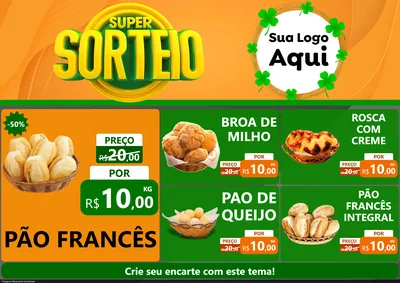 Modelo de Encarte para Encarte A4 Horizontal com o tema Super Sorteio para Padaria