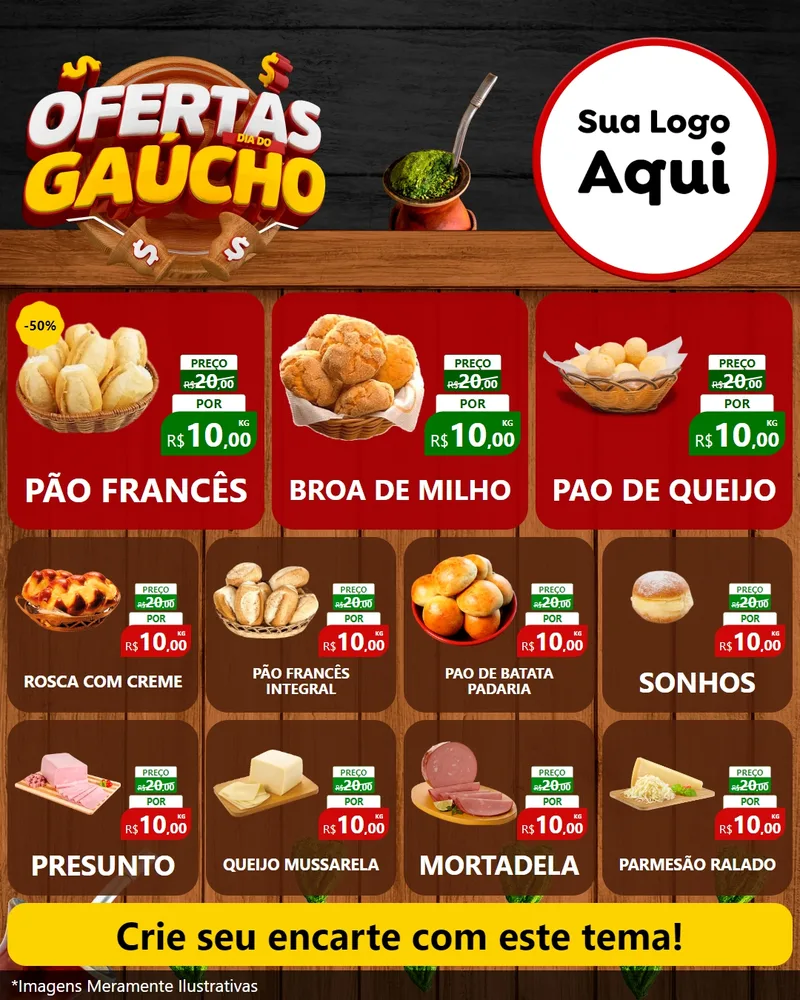 Modelo de Rede Social para Feed Instagram com o tema Ofertas Dia do Gaúcho para Padaria