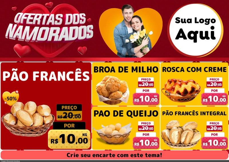 Modelo de Encarte para Encarte A4 Horizontal com o tema Ofertas Dos Namorados para Padaria