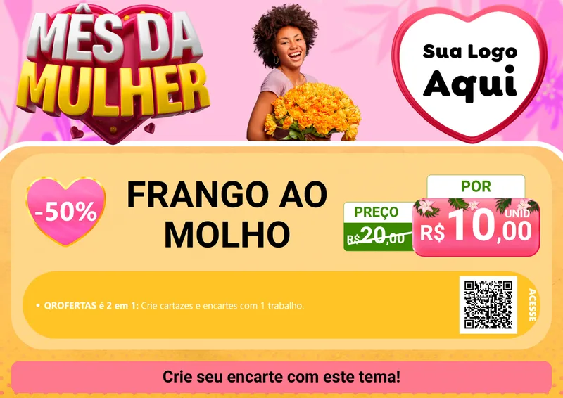 Modelo de Cartaz para Cartaz A4 Horizontal com o tema Mês da Mulher para Restaurante