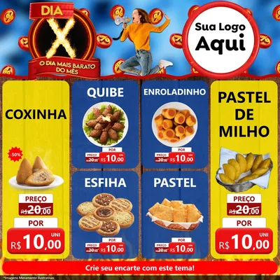 Modelo de Rede Social para Feed Facebook com o tema Dia X - O Dia Mais Barato Do Mês para Salgadaria