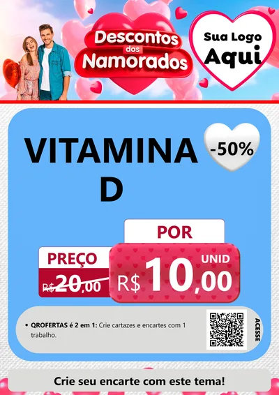 Modelo de Cartaz para Cartaz A4 Vertical com o tema Descontos dos Namorados para Farmácia