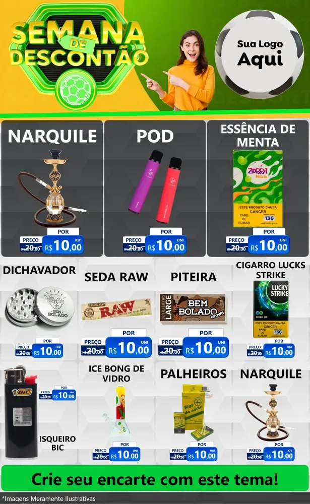 Modelo de Encarte para Encarte Grande com o tema Semana de Descontão - Copa para Tabacaria