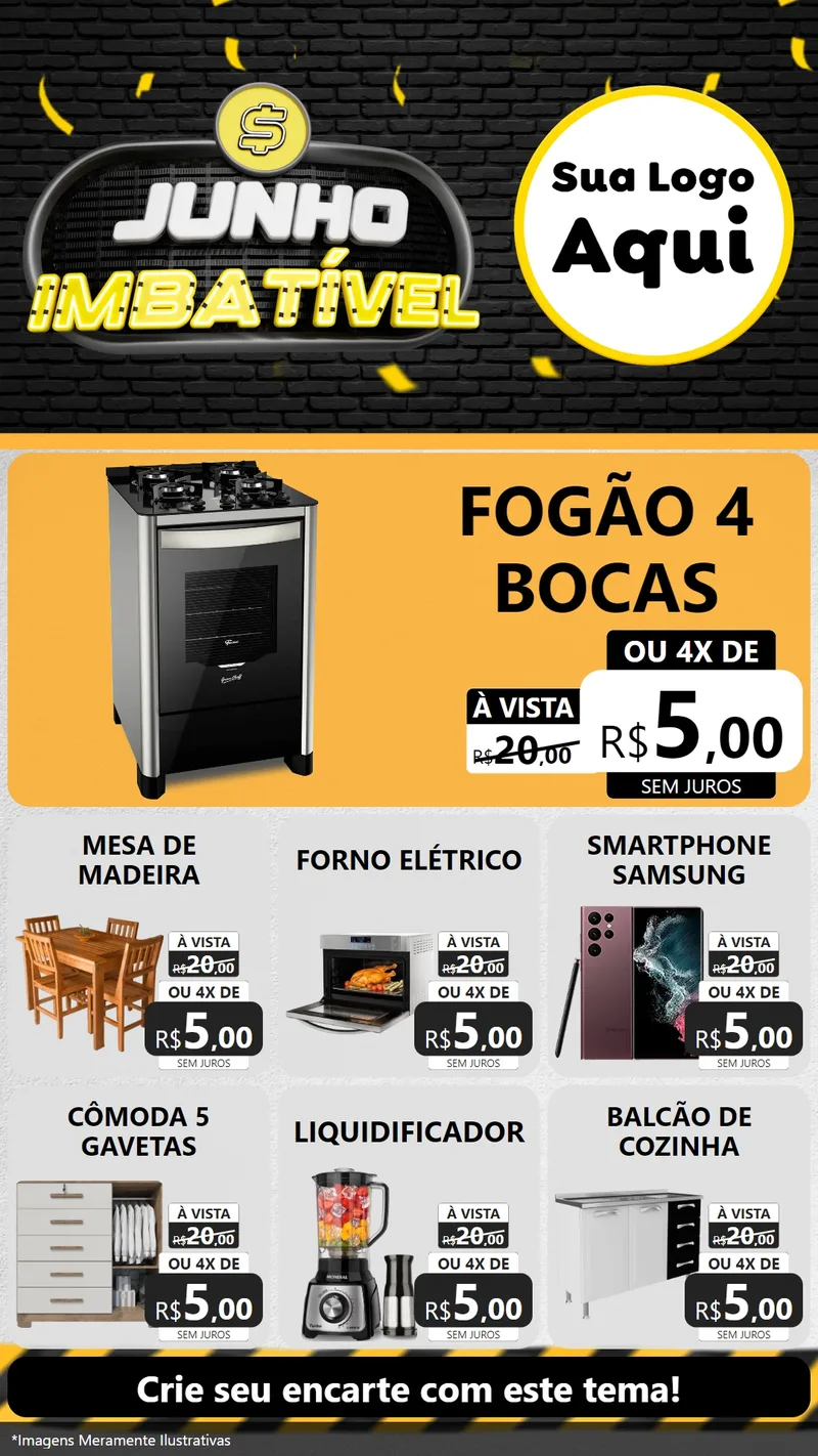 Modelo de Rede Social para Stories com o tema Junho Imbatível para Móveis e Eletro