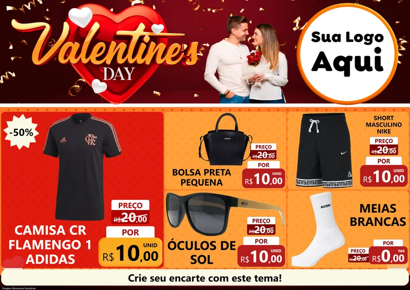 Modelo de Encarte para Encarte A4 Horizontal com o tema Valentine's Day para Roupas e acessórios
