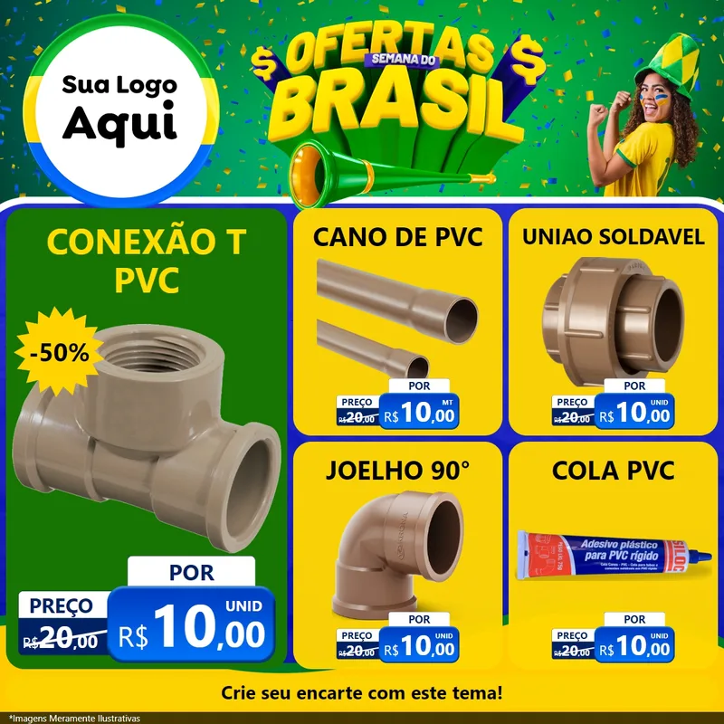 Modelo de Rede Social para Feed Facebook com o tema Ofertas Semana do Brasil para Tubos e conexões