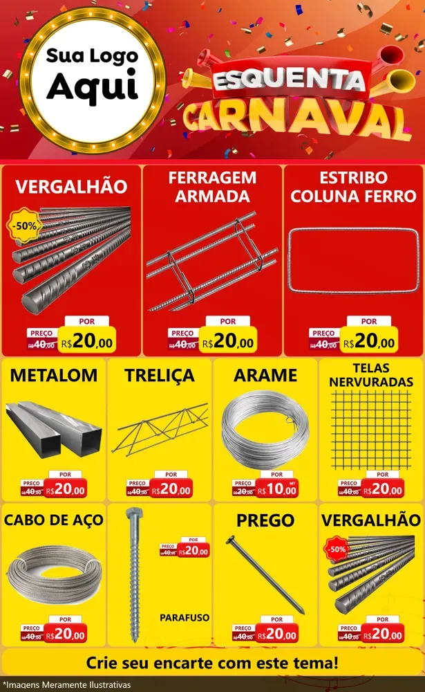 Modelo de Encarte para Encarte Grande com o tema Esquenta Carnaval para Ferragens
