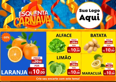 Modelo de Encarte para Encarte A4 Horizontal com o tema Esquenta de Carnaval para Hortifrúti