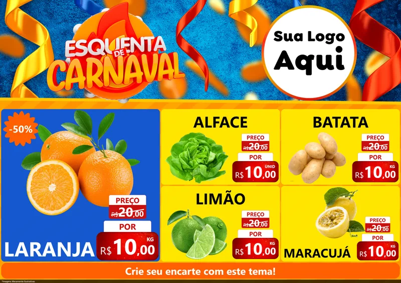Modelo de Encarte para Encarte A4 Horizontal com o tema Esquenta de Carnaval para Hortifrúti