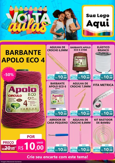 Modelo de Encarte para Encarte A4 Vertical com o tema Volta às Aulas para Armarinho e Aviamentos