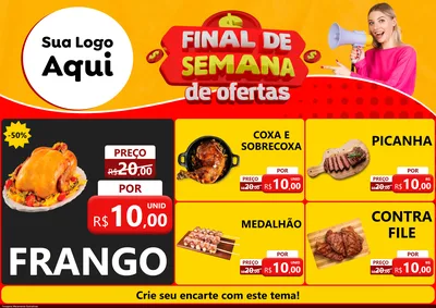 Modelo de Encarte para Encarte A4 Horizontal com o tema Final de Semana de Ofertas para Assados