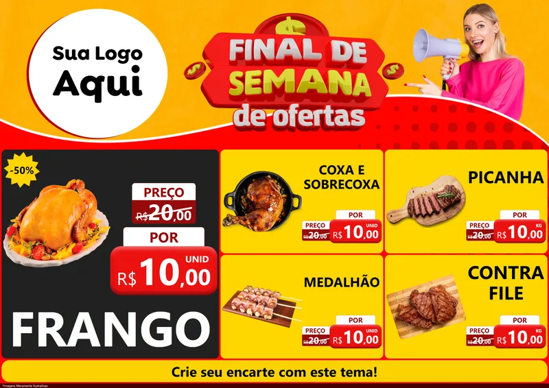 Modelo de Encarte para Encarte A4 Horizontal com o tema Final de Semana de Ofertas para Assados
