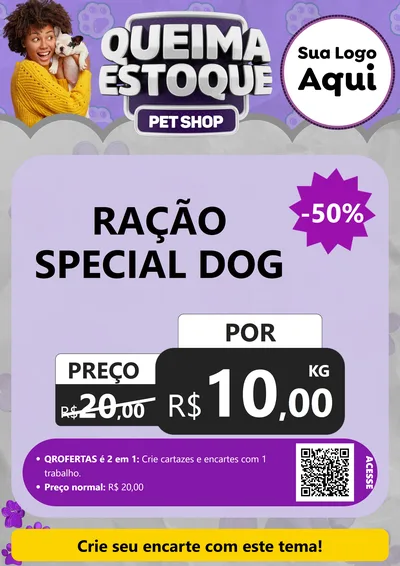 Modelo de Cartaz para Cartaz A4 Vertical com o tema Queima Estoque - Pet Shop para Pet Shop