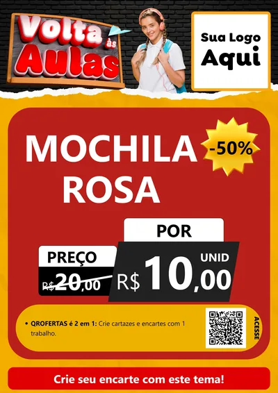 Modelo de Cartaz para Cartaz A4 Vertical com o tema Volta Às Aulas para Papelaria