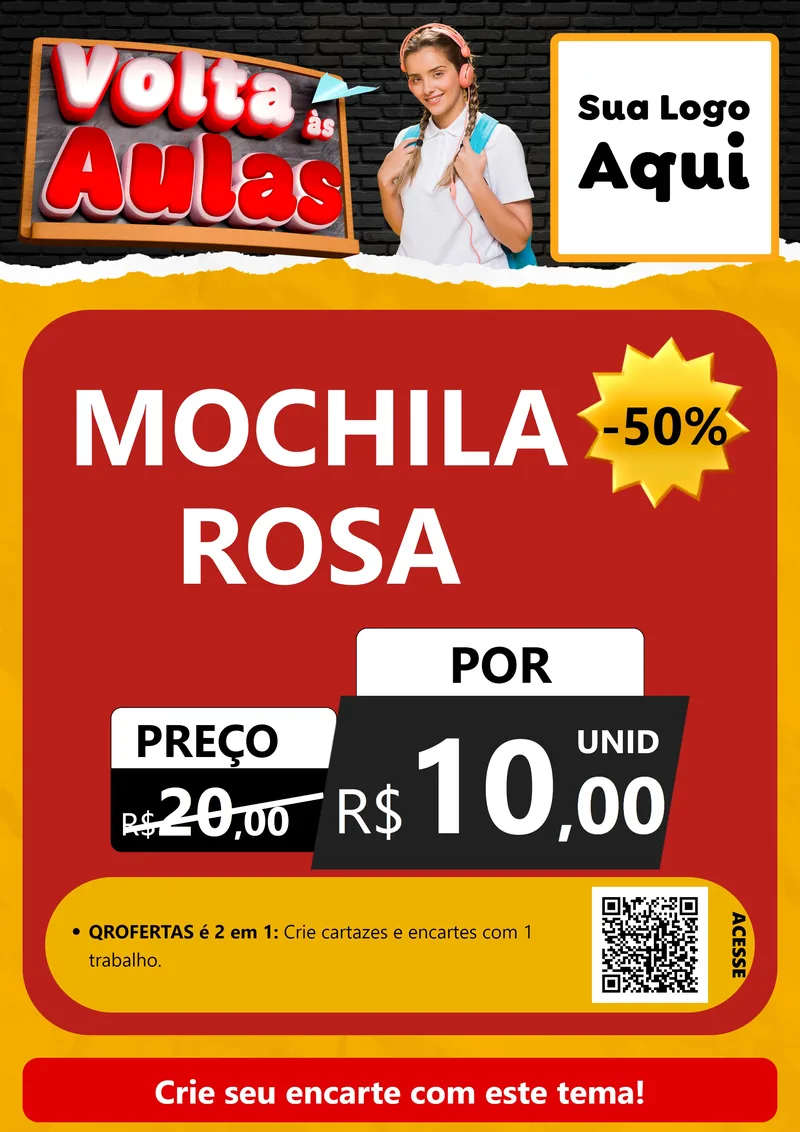 Modelo de Cartaz para Cartaz A4 Vertical com o tema Volta Às Aulas para Papelaria