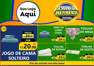 Modelo de Encarte para Encarte A4 Horizontal com o tema Semana da Independência Declaramos Preços Baixos para Cama, Mesa e Banho