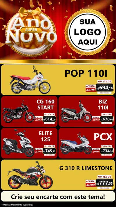 Modelo de TV para TV Vertical com o tema Super Ano Novo para Concessionaria de Motos