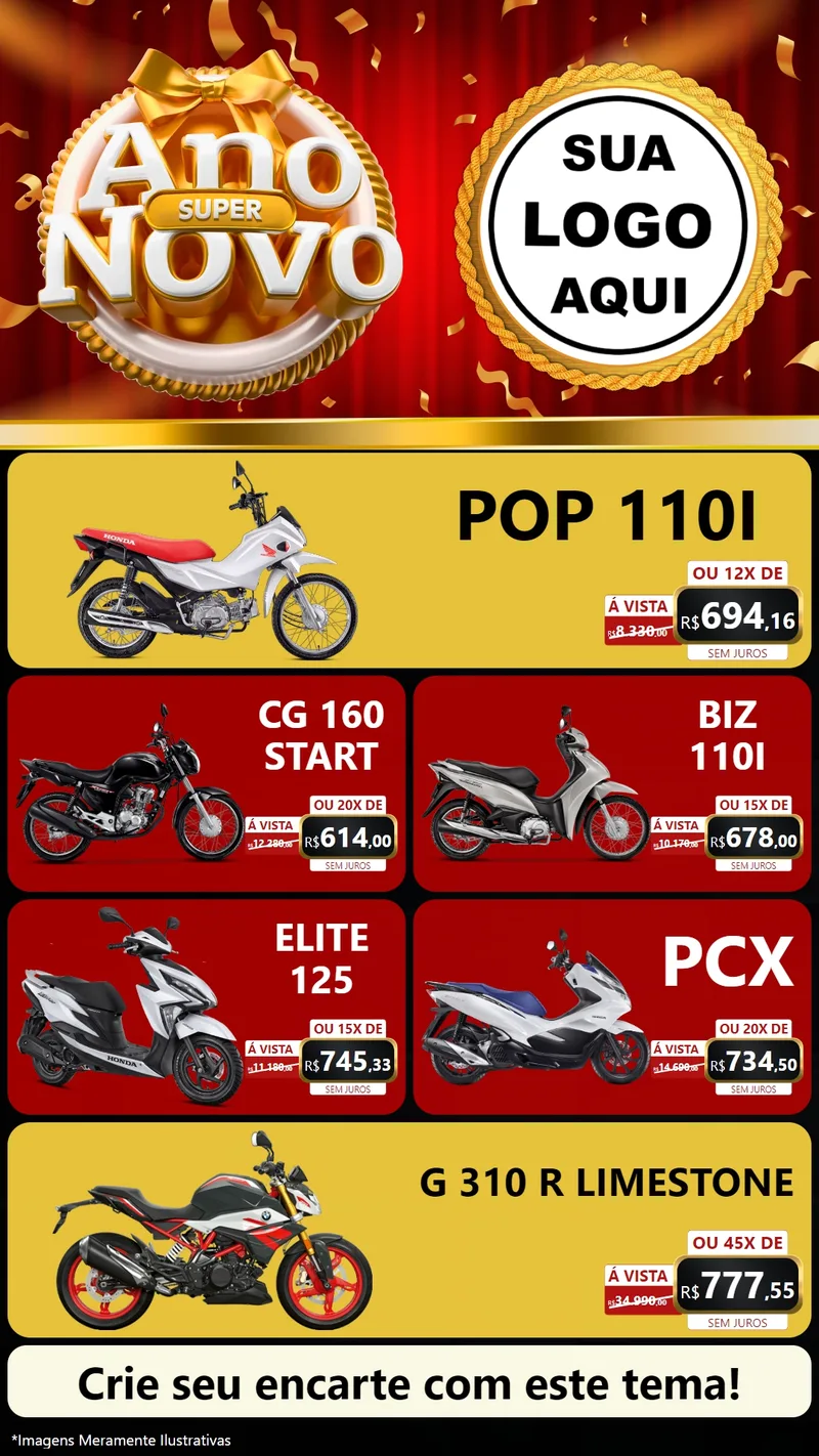 Modelo de TV para TV Vertical com o tema Super Ano Novo para Concessionaria de Motos