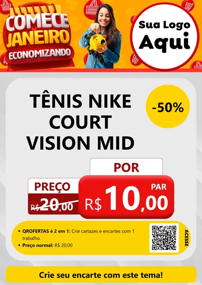Modelo de Cartaz para Cartaz A4 Vertical com o tema Comece Janeiro Economizando para Calçados