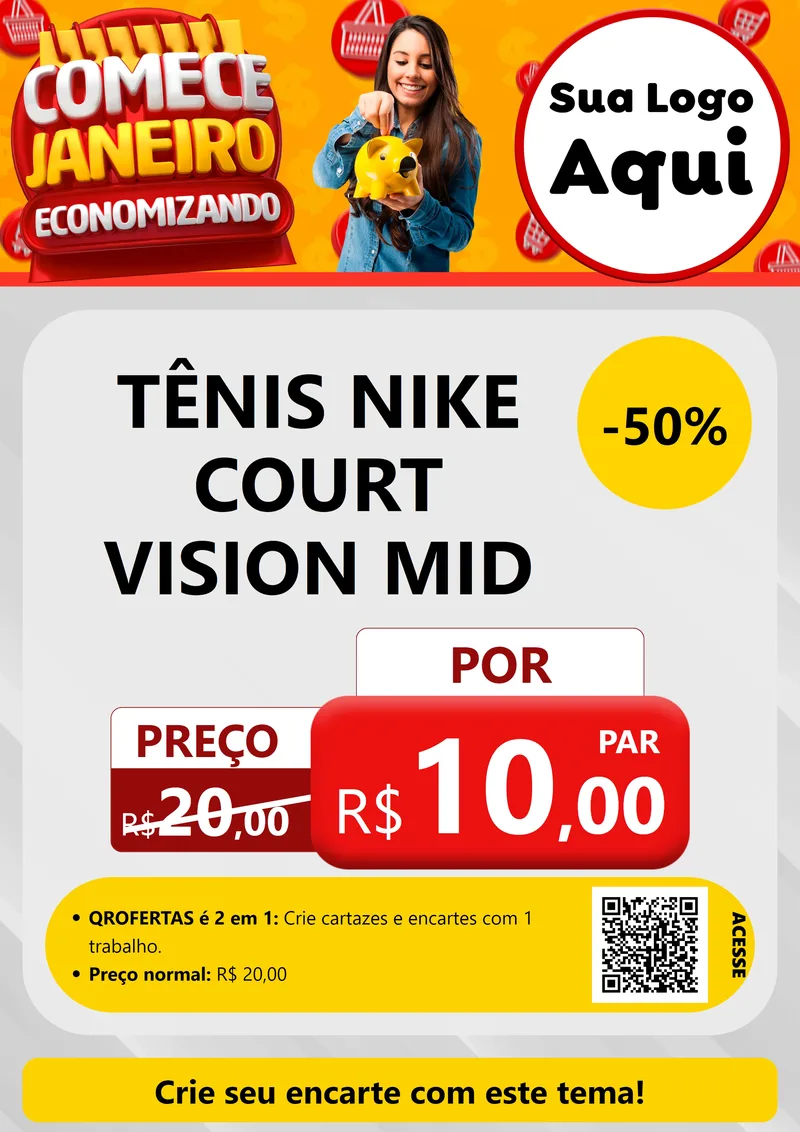 Modelo de Cartaz para Cartaz A4 Vertical com o tema Comece Janeiro Economizando para Calçados