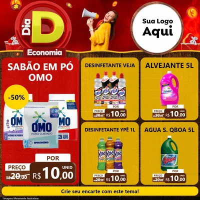 Modelo de Rede Social para Feed Facebook com o tema Dia D Economia para Produtos de Limpeza